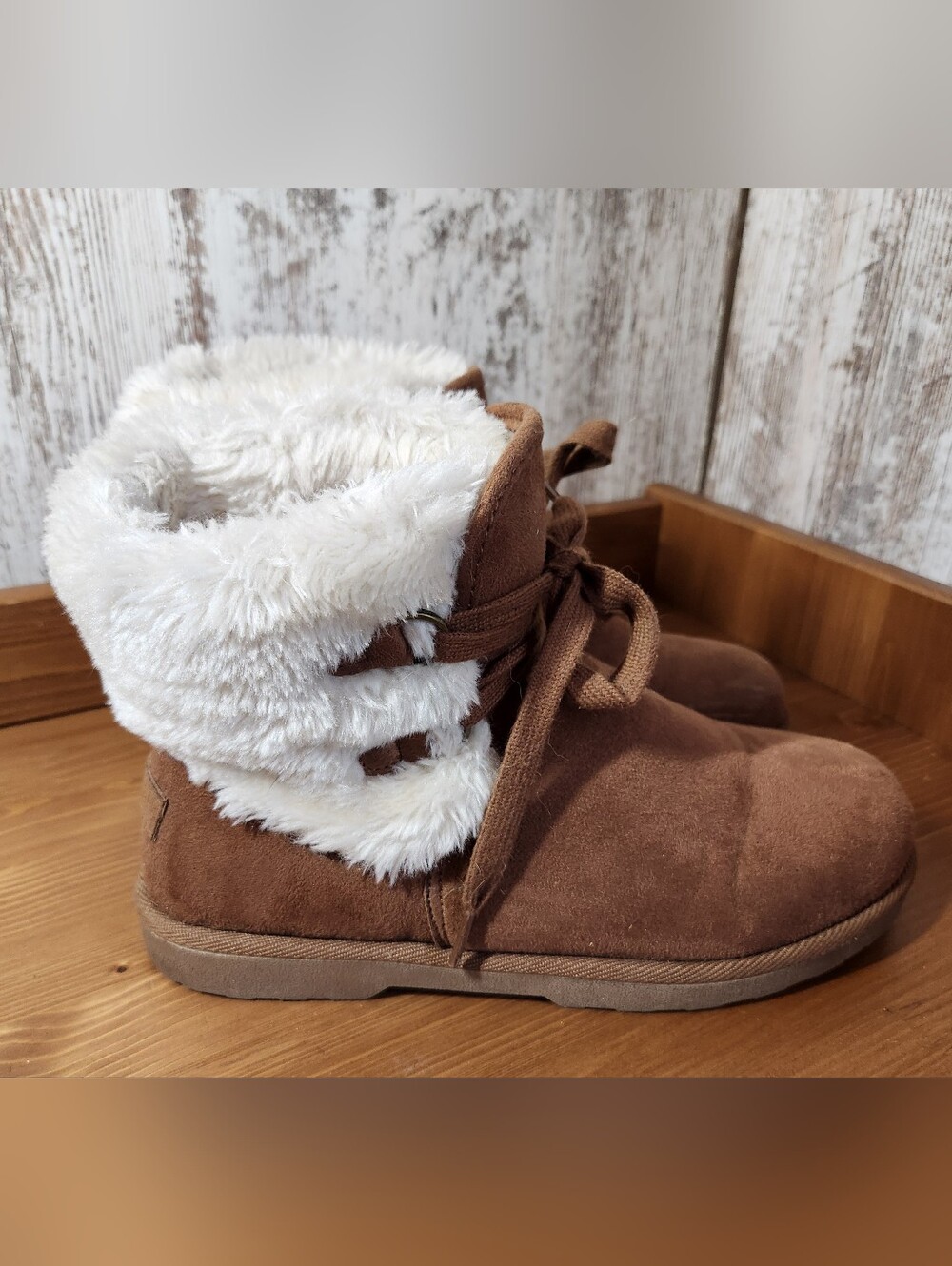 Brown Faux Suede Fur-Lined Women's Ankle Boots